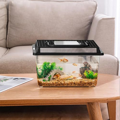 Transparent Reptile Feeding Box 360°, Standard Faunarium with Handle, Reptile Tank Transport & Portable Habitat Feeding Boxes, Transparent Plastic Pet Houses for Gecko, Frog, Lizard, Tarantula (Black) - color: Black