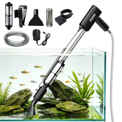 Cordless Gravel Vacuum Aquarium Cleaner for 5-10 Gallon,6-in-1 Automatic Fish Tank Cleaning Tools 2600mah Rechargeable Fish Tank Vacuum Small Tanks Change Water Wash Sand(10w) - size: For 5-10Gal