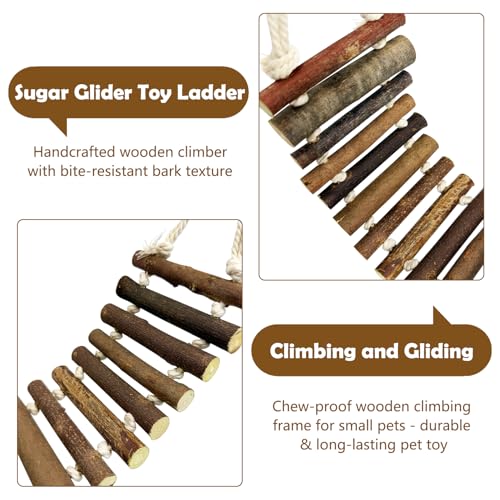 BNOSDM Sugar Glider Climbing Toys 2 Pack Nature Wood Rope Ladder Hanging Sugar Glider Bridge Cage Accessories for Mice Rat Hamster Gerbil Chinchilla