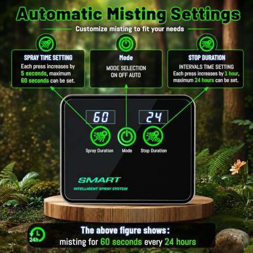Reptile Mister Automatic Misting System, Reptile Humidifiers with Smart Timing Controller, Terrariums Humidifier with 360°Adjustable Misting Nozzles, Rainforest Ecosystem Sprayer - color: Black
