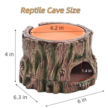 Reptile Hide Cave with Detachable Base, Humidity Dish | 3 in 1 Leopard Gecko Reptile Hideout for Shedding, Lizard Snake Hiding Place Terrarium Decor for Amphibians Snake Turtle