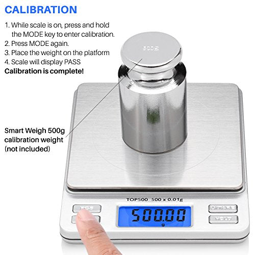 Smart Weigh Digital Pro Pocket Scale 500g x 0.01g – 6 Units: g, oz, gn, ozt, DWT, ct – High Precision for Kitchen, Herbs & Jewelry – Includes Hold/Counting, 2 Trays & Batteries - size: 500 Grams