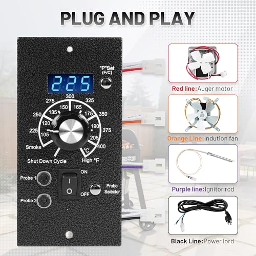 Digital Controller Kit for Traeger Pellet Grills ,BBQ Control Board Replacements Parts F/C Temperature Mode with Temperature Meat Probe RTD Sensor