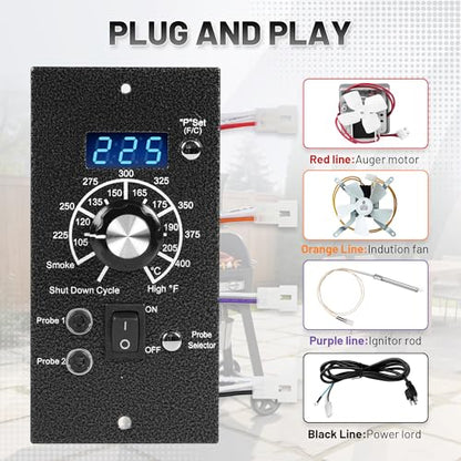 Digital Controller Kit for Traeger Pellet Grills ,BBQ Control Board Replacements Parts F/C Temperature Mode with Temperature Meat Probe RTD Sensor