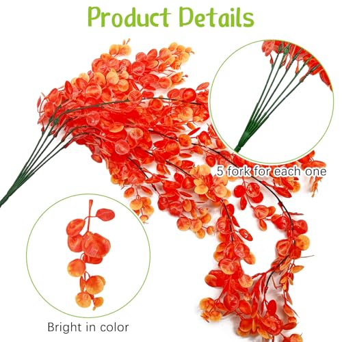 Hamiledyi Reptile Plants for Terrarium Hanging Fake Leaves with Suction Cup | 5 Pack Artificial Snake Foliage, Bearded Dragon Tank Greenery Reptile & Amphibian Habitat Plant for Chameleon Gecko (Orange) - size: 5 PCS - Style 5