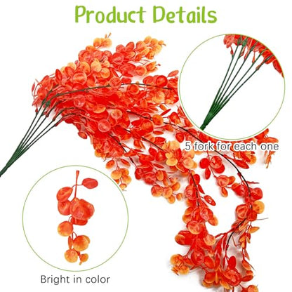 Hamiledyi Reptile Plants for Terrarium Hanging Fake Leaves with Suction Cup | 5 Pack Artificial Snake Foliage, Bearded Dragon Tank Greenery Reptile & Amphibian Habitat Plant for Chameleon Gecko (Orange) - size: 5 PCS - Style 5