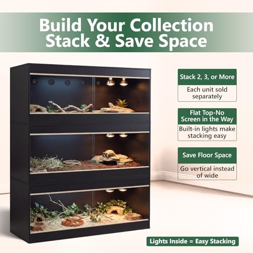 180 Gallon Reptile Enclosure, Made in USA 72" x 24" x 24" Bearded Dragon Tank with Sliding Acrylic Doors, Large Terrarium for Leopard Geckos, Snakes, Lizards & Tortoises - Black - color: Black