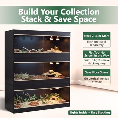 180 Gallon Reptile Enclosure, Made in USA 72" x 24" x 24" Bearded Dragon Tank with Sliding Acrylic Doors, Large Terrarium for Leopard Geckos, Snakes, Lizards & Tortoises - Black - color: Black