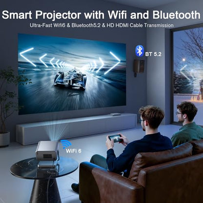 [4200 ANSI & Now with Netflix] 4K Projector with WiFi and Bluetooth for Display Booths, Auto Focus Keystone Smart Projector , Voplls Slide Proyector Adjustable Slides & Film Negatives(silver grey）