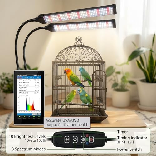 Bird Health Cage Supplementary Light with Full-Spectrum LED Pet Light, Intelligently Timing to Help Synthesize Vitamin D3 and Promote Calcium Absorption