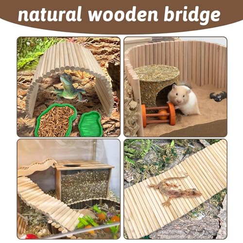 Hamiledyi 15.66 x 7.8 inch Wooden Reptile Hideout, Bearded Dragon Bendy Bridge, Reptiles Hide Cave Habitat Decor, Climbing Ladder Hiding Hut for Lizards Gecko Spiders Snakes Tortoise - size: 15.66 x 7.8 inches