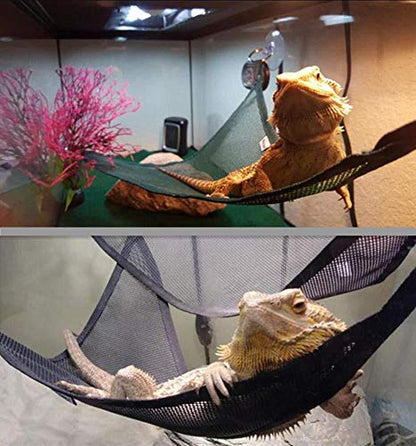 Reptile Hammock with Suction Cups for Bearded Dragon Lizard, Leopard Gecko, Green Lguana, Sunbathing, Climbing, Jumping, Terrariums or Tank Accessories