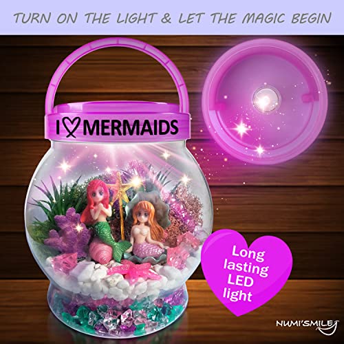 Make Your Own Light-Up Mermaid Terrarium Kit for Kids, Mermaid Gifts for Girls Ages 4 5 6 7 8 9 10 Years and up, DIY Mini Garden Nightlight Project, Arts and Crafts for Kids, Mermaid Toys for Girls - style: Mermaid