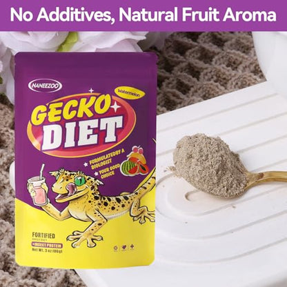 NANEEZOO Gecko Food with Fruit Mix Watermelon, 3 oz Complete Gecko Diet for Reptiles, Crested Geckos – High Protein, Hydrating Nutrition