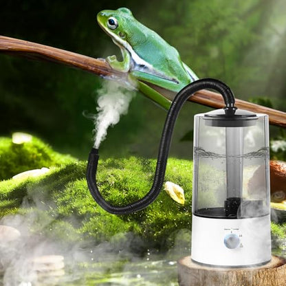 Pet Humidifier with Adjustable Hose, 1.06 Gallon Reptile Fogger for Terrarium, Quiet Cool Mist Maker for Lizard Snake Tortoise, 3 Spray Levels, Auto Shut-Off, White