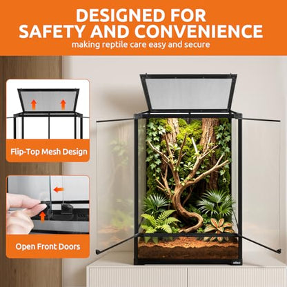67 Gallon Tempered Glass Reptile Tank, 24" x 18" x 36" Reptile Terrarium,Reptile Enclosure with Front Opening Sliding Double Doors, Top Ventilation, Removable Door Easy to Feed and Clean - size: 24" x 18" x 36"