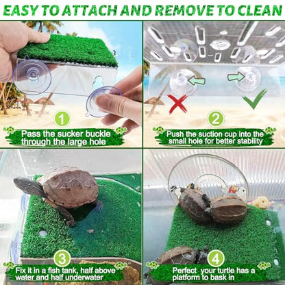Keedolla Turtle Resting Basking Platform Simulation Grass Turtle Ramp, Lawn Tortoise Climbing Ladder Turtle Resting Terrace for Reptile Frog Terrapin - Middle - size: Medium