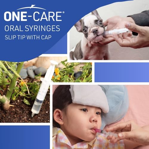 ONE-CARE 60ml Oral Syringe with Cap, Slip Tip Liquid Dispensers, 25/Box | Individually Wrapped, Food-Grade Plastic, Accurate Graduation for Precise Liquid Dosing, Oral Feed - Infants, Adults & Pets - size: 60ml