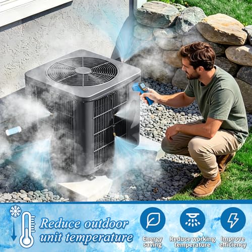 AC Condenser Misting Cooling System Includes Water Filter Cutter, Air Conditioner Cooler System Evaporative Cooling Kit for Residential AC Units, Sun-Exposed Condensers&High-Temperature Climate Homes - color: Black