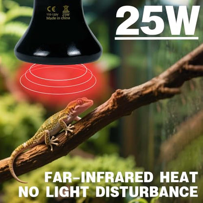 25W Reptile Heat Lamp(2-Pack) Ceramic Heat Emitter- Non-Light Emitting, 24/7 Safe Heating for Terrariums, Brooders & Incubators-Turtle Lizard Bearded Dragon Snake Small Pets E26 - size: 25 Watts