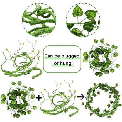 QUOZUO Bearded Dragon Accessories - Terrarium Hanging Plant Vines, Reptile Plants, Toys Ball With Bells, Leopard Gecko Tank Accessories for Lizard Snake Geckos Chameleon