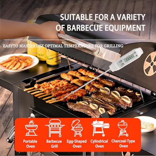 Meat Thermometer, Waterproof Digital Food Thermometer Instant Read with 120mm Long Probe, Automatic Calibration, Kitchen Cooking Thermometer for BBQ, Grill, Water Temperature(Black) - color: Black