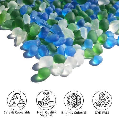 QYGL Sea Glass Stones - 0.9LB Green Mixed Frosted Glass Pebbles Gemstones | Perfect for Aquarium Rocks, Fish Tank Gravel, Vase Fillers, DIY Crafts, and Home Decor - color: Green, Aquamarine, White