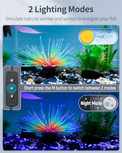 Pawfly 6 W Aquarium LED Light for 6" to 10" Fish Tanks Extendable Fish Tank Light with Full Spectrum Brilliant White Blue Red Lights with Daytime & Night Modes and Adjustable Brightness - color: Basic, size: 6"-10"