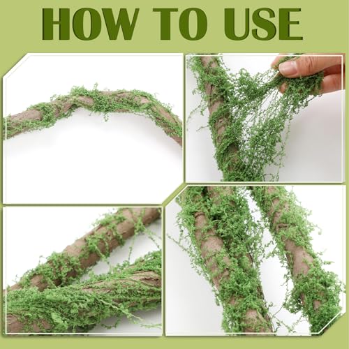 Janinka 2 Pcs 118in Large Bendable Artificial Tree Branches with Moss | Enchanted Forest Decorations, DIY Jungle Climber Vines, Fake Moss Jungle Party Decor, Garden Landscape Reptile Habitat Decor