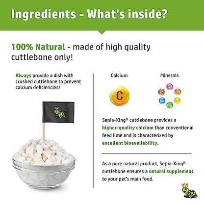 Crushed - 100% Natural Calcium Supplement - Premium Cuttlebone Perfect for Birds, Tortoises, Snails, Reptiles - 3.5 oz