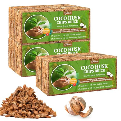 Riare 6 Pack Organic Coco Coir Chips for Plants, 6.6 lb Coconut Husk Bricks | Low EC & pH-Balanced Coco Husk Substrate with Drainage & Aeration, High-Expansion Mulch for Landscaping, Orchids & Soil Mix - size: 6 Pack