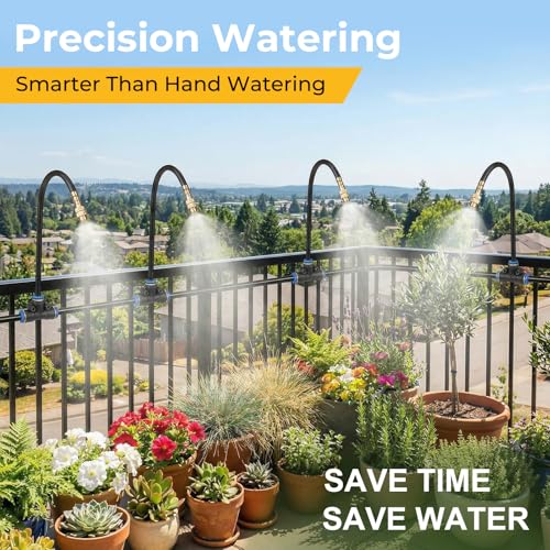 50FT Drip Irrigation Kit, 360° Adjustable Garden Watering System with 1/4" Tubing, Brass Misting Nozzles, DIY Irrigation System for Plants, Raised Beds, Greenhouse - size: 50FT
