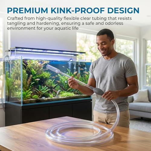 Delyle Aquarium Siphon Gravel Cleaner, 3-in-1 Fish Tank Vacuum with Sand Washer, Water Changer, 5.7ft Hose, Flow Control, Manual Hand Pump