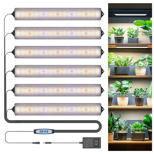 14in Grow Light Strip for Indoor Plants, Full Spectrum | 6 Bars, 105 White/Red/Blue LEDs per Strip, Timer & Dimming Control, Sleek Design, Growing Lamp for Cabinets & Shelves - size: 6 Pack