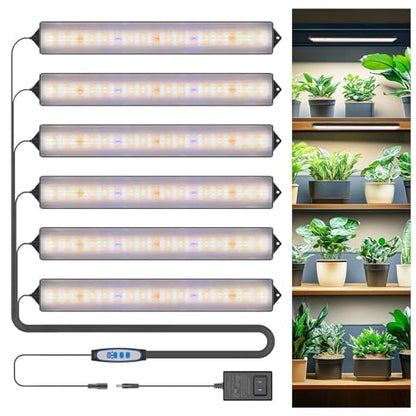 14in Grow Light Strip for Indoor Plants, Full Spectrum | 6 Bars, 105 White/Red/Blue LEDs per Strip, Timer & Dimming Control, Sleek Design, Growing Lamp for Cabinets & Shelves - size: 6 Pack