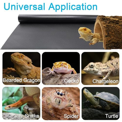 Reptile Carpet Bedding, 17.7 x 78.7 Inches Cuttable Reptile Terrarium Substrate Liner, Bearded Dragon Tank Accessories, Reptile Tank Mat for Leopard Gecko, Lizard, Snake and Tortoise, Black