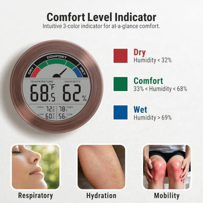 Digital Hygrometer Indoor Thermometer Humidity Meter Room Temperature Humidity Monitor, Metal Frame with Brushed Stainless Finish, DM9442 (Bronze) - color: Bronze