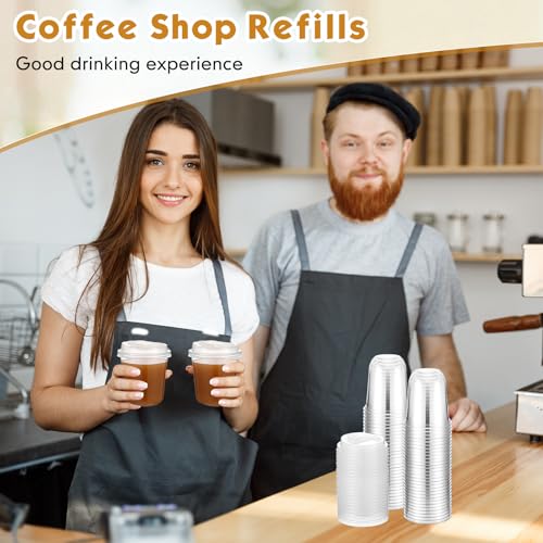Baderke 100 Sets 12 oz Clear Plastic Cups with Lids,Sturdy Iced Coffee Cups with lids, Disposable Plastic Smoothie Cup for Cold Drinks - size: 12oz