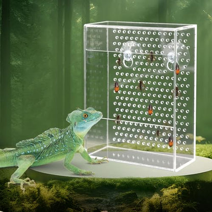 Bearded Dragon Feeder, Chameleon Bug Bowl, Transparentk Acrylic Reptile Feeder Box, Wall-Mounted Insect Food Dish with Suction Cups, Tank and Aquarium Accessories for Lizard Bearded Dragon Gecko Frog - size: Small - 4.7 × 1.7 × 6.3 inch