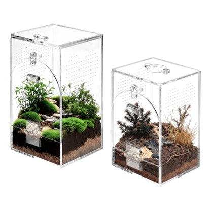 Set of 2 Jumping Spider Enclosure, No Assembly Required | 0.8~1mm Micro-Vent Acrylic Terrarium, Prevents Fruit Flies Escaping, Arboreal Habitat for Praying Mantis and Small Insects - size: 1mm