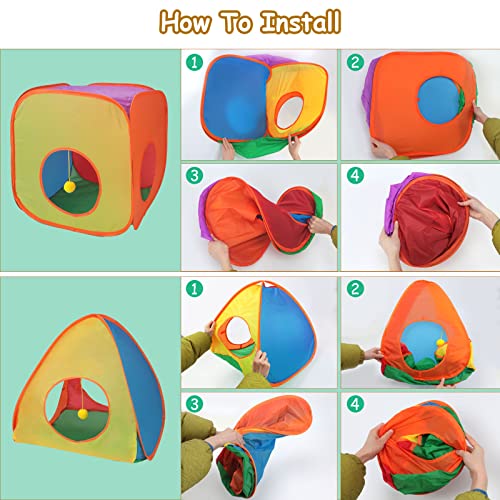 YUEPET Rabbit Tunnel & Cube Tent, Bunny Hideout, Guinea Pig Tunnel, Rainbow | Foldable 3-in-1 Set, Bunny Tunnel, Crinkle Fabric, Play Ball Included, Configurable Shapes, Rainbow Design - color: Rainbow
