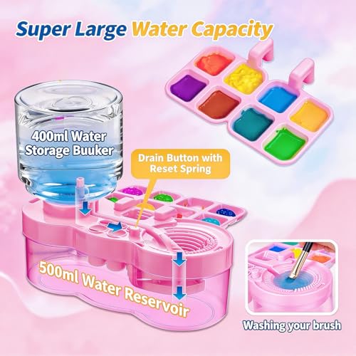 Paint Brush Cleaner Tool - Brush Washer Painting Station, Paintbrush Cleaners Water Dispenser Circulation, Art Acrylic Cleaning Watercolor Rinser for Kids Adult Artist - style: New Pink