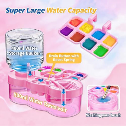 Paint Brush Cleaner Tool - Brush Washer Painting Station, Paintbrush Cleaners Water Dispenser Circulation, Art Acrylic Cleaning Watercolor Rinser for Kids Adult Artist - style: New Pink