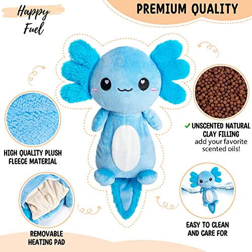 Axolotl Microwavable Unscented Heating Pad for Women and Kids- Cute Soft Cozy Pillow Plush Heatable Warm Stuffed Animals - Kawaii Hot and Cold Plushie Food Toy - Axolotl Gifts for Girls and Boys - style: Blue Axolotl
