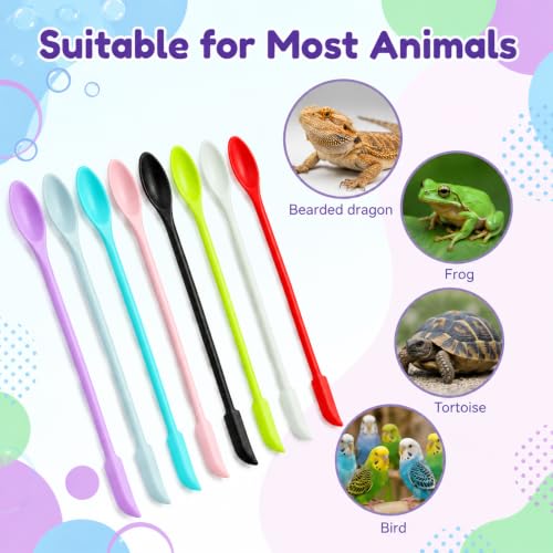 Jeffdad 8 Pcs Reptile Spoon, Crested Gecko Food Mixing Spoon Reptile Powder Fruit Mixing Stirring Food Feeding Spoons Long Handle Feeding Tool fit Gargoyle Bearded Dragon Lizard