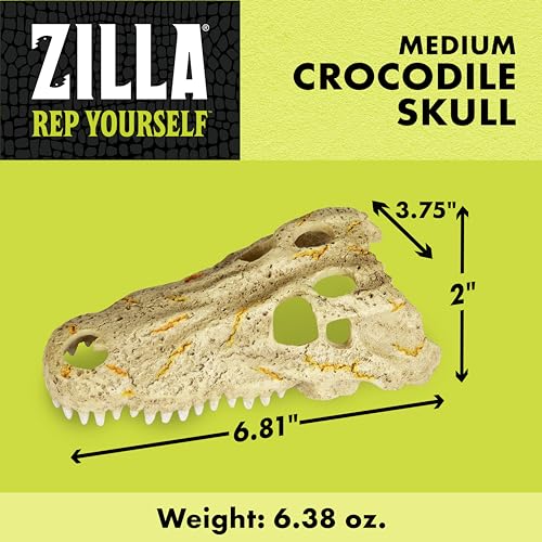 Zilla Rapid Sense UV Detecting Pet Reptile Terrarium Décor, Detects UVB Levels, Crocodile Skull, Medium - size: Medium