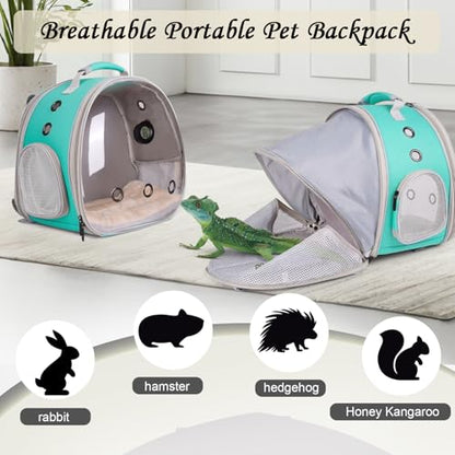 Back Extention Bearded Dragon Travel Backpack Carrier with Reptile Thermometer and Humidity Gauge Lizard Travel Cage Space Capsule Clear Bubble Window Astronaut Reptile Carrier Bag for Ball Python - color: Green