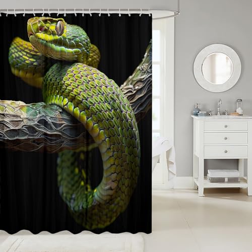 Snake Shower Curtain Set with Hooks,3D Coiling Snake Reptile Room Decor Bath Curtain Summer,Jungle Animal Black Bathroom Accessories Waterproof Panel,72x 84 Inches - size: 72"W x 84"L (Pack of 1)