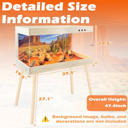 ROYXEN Reptile Tank 64 Gallon, Bearded Dragon Tank with Leg Stand, Tempered Glass Reptile Enclosure, Lizard Tank for Chameleon, Lizard Habitat (Oak,40 Length Inch) - color: Oak, size: 40"x20"x19.5"