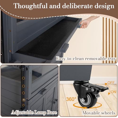 Agitree Premium Reptile Habitat Enclosure, Dark Gray | For Tortoises and Lizards, Adjustable Lighting, 360° Wheels, Easy-Clean Design, Secure Ventilation